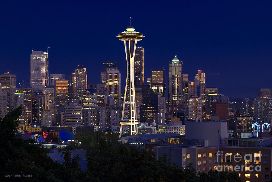 Seattle at Night Photograph by Larry Keahey