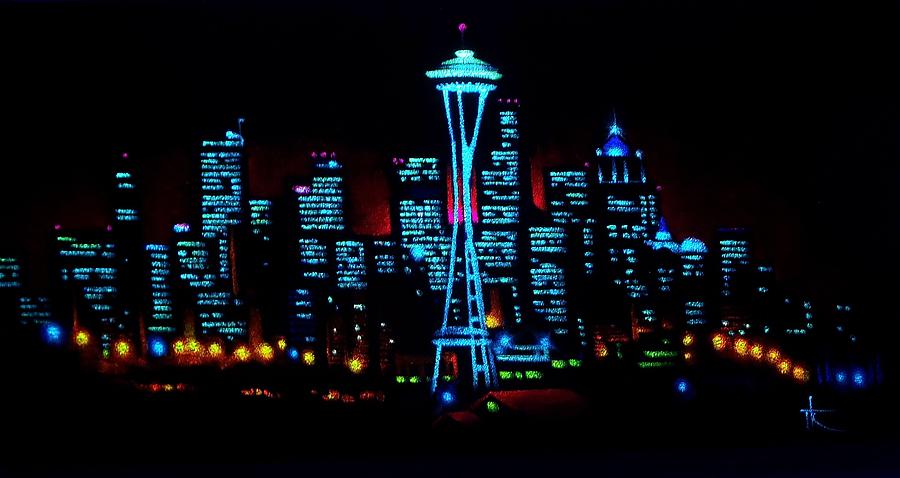 Seattle Painting - Seattle by black light by Thomas Kolendra Seattle Painting - Seattle by black light by Thomas Kolendra