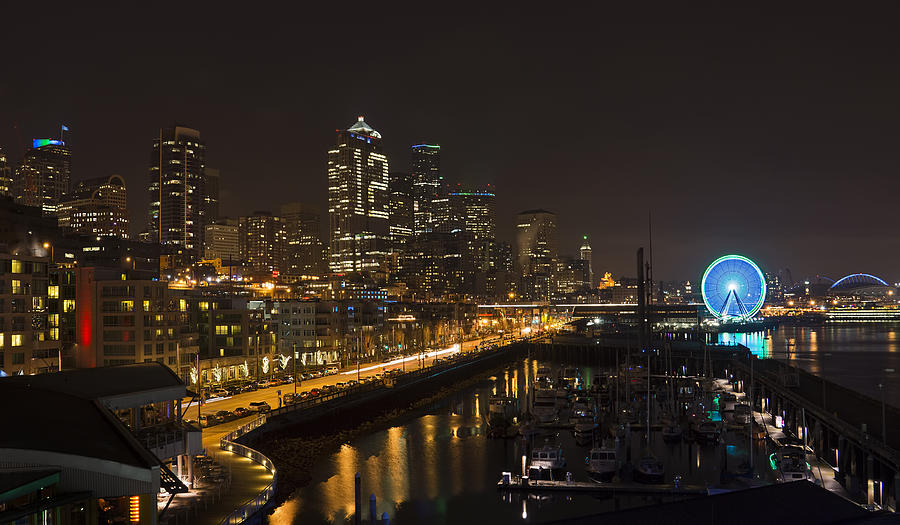Seattle by Night Photograph by Inge Riis McDonald