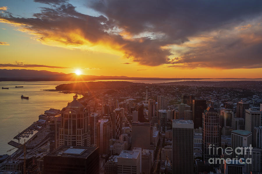 Seattle Dramatic Sunset From Sky View Observatory Photograph