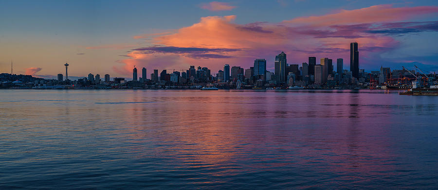 Seattle Photograph - Seattle Dusk Skyline Details Reflection by Mike Reid