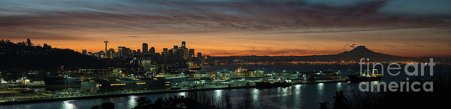 Seattle Early Morning Sunrise Panorama Photograph by Mike Reid