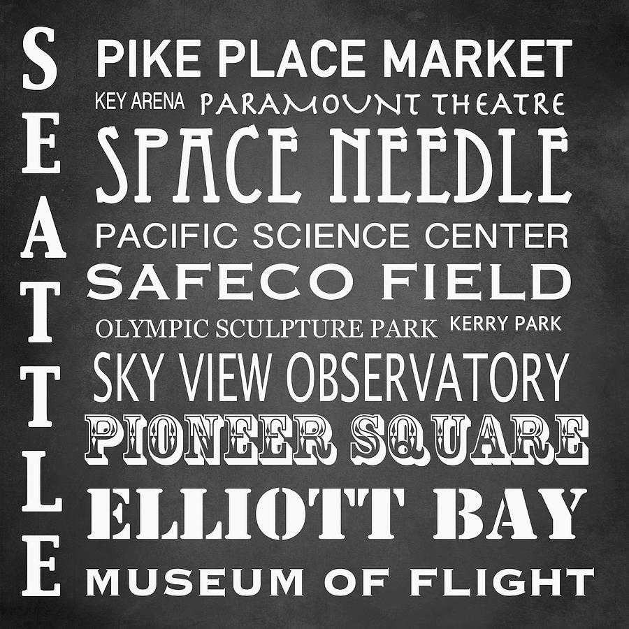 Seattle Digital Art - Seattle Famous Landmarks by Patricia Lintner