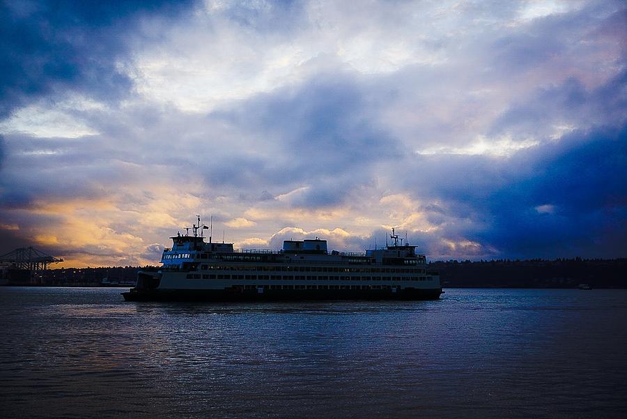 Seattle Ferry- Dusk Photograph by Desmond Raymond