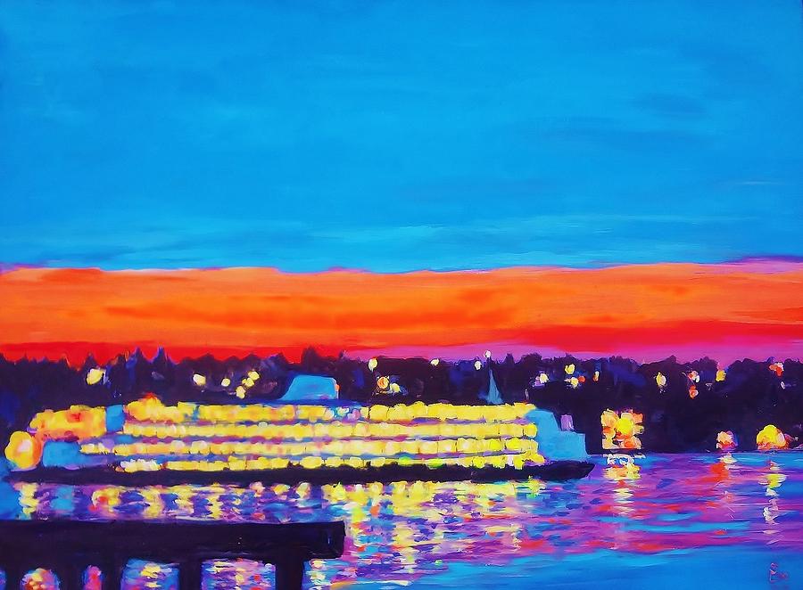 Seattle Painting - Seattle Ferry Reflections  by Shannon Lee