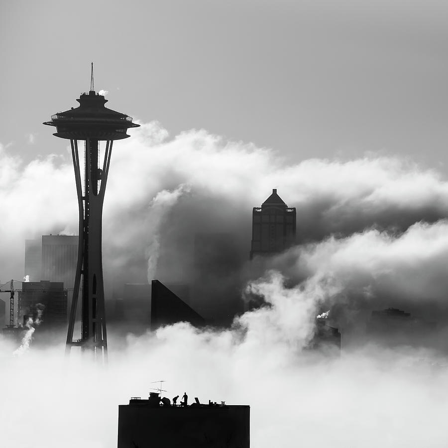 Seattle Fog Square Photograph by Kyle Wasielewski