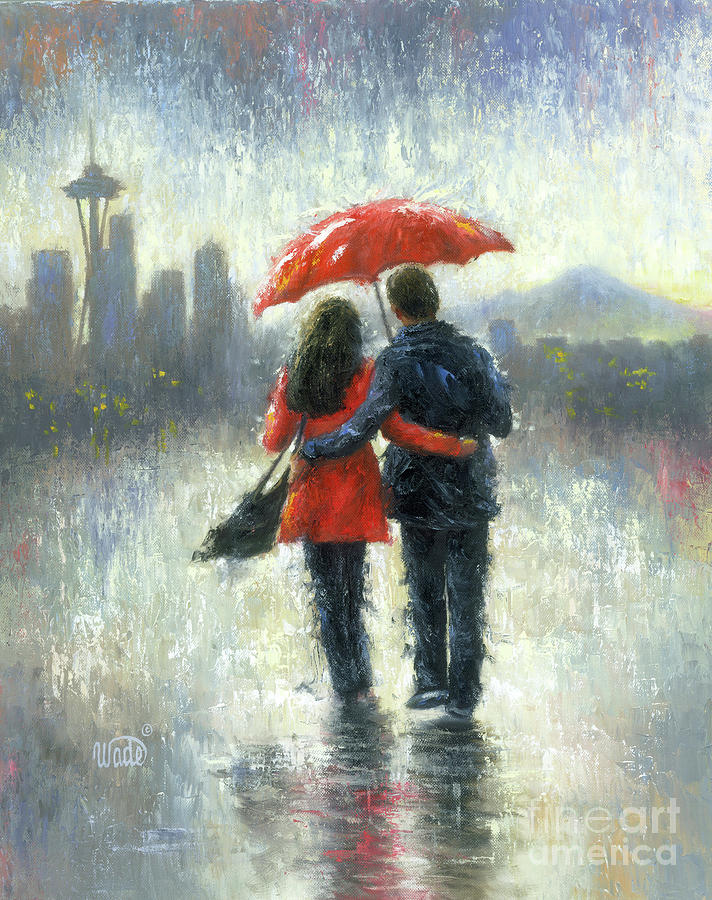 Images Painting - Seattle Lovers in the Rain by Vickie Wade.