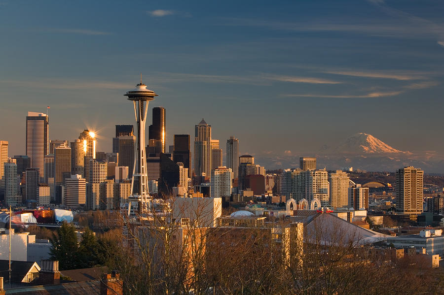 Seattle Mt Rainier Sunset Glow Photograph by Dan Leffel - Fine Art America