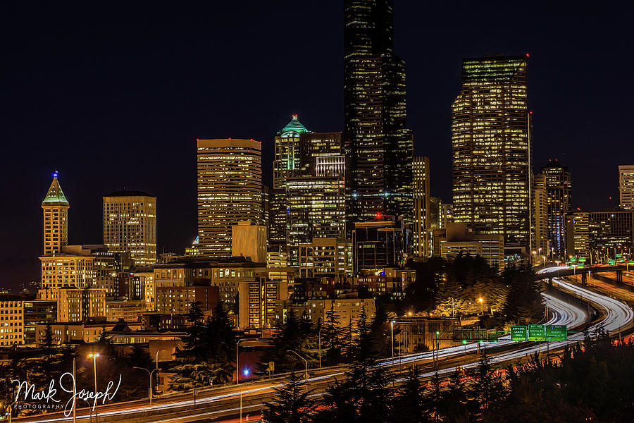 Seattle Night Skyline Photograph by Mark Joseph