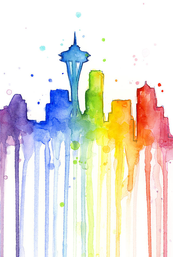 Watercolor Painting - Seattle Rainbow Watercolor by Olga Shvartsur
