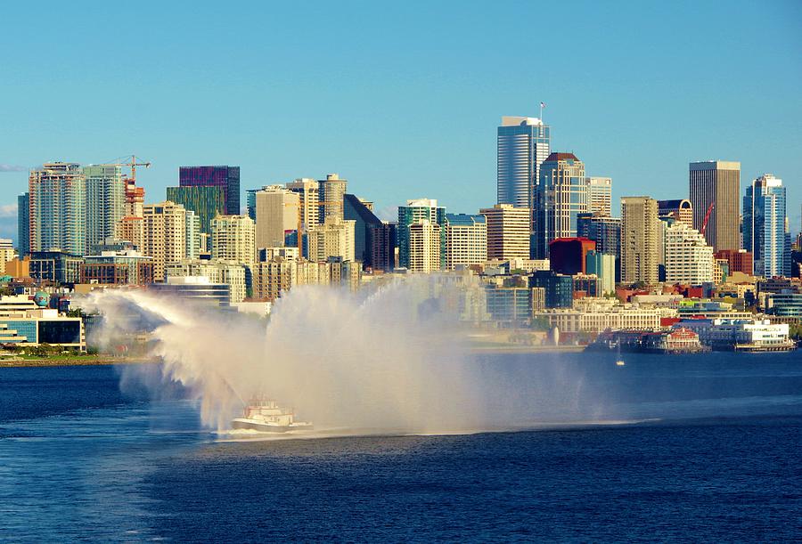 Seattle Sky Line-Fire Boat Photograph by Phyllis Spoor