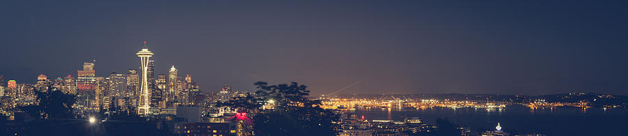 Seattle Skyline at night 1 Photograph by Mati Krimerman