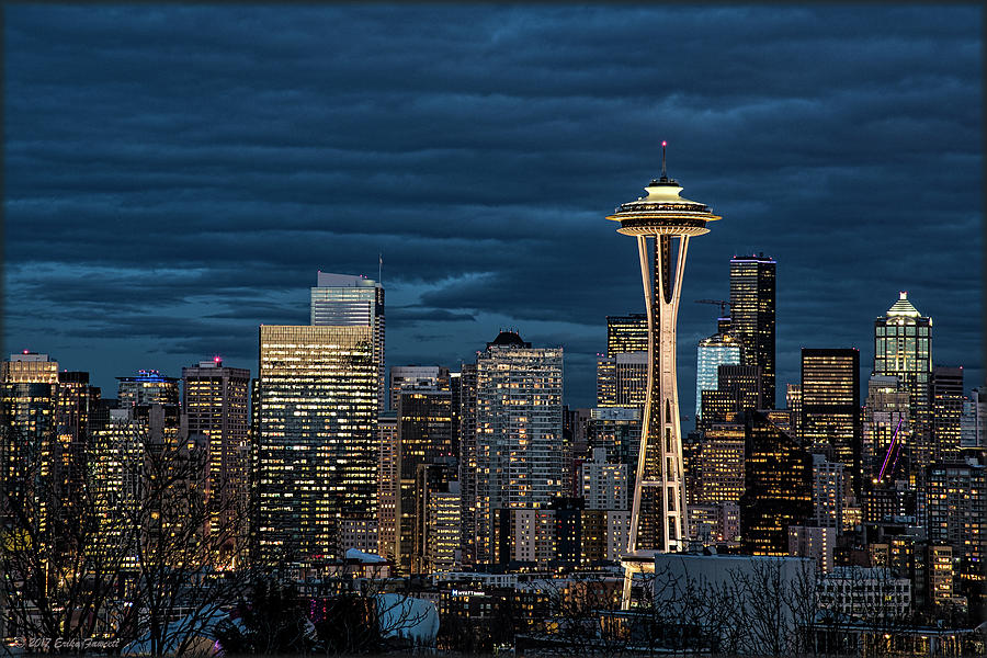 Seattle Skyline Blue Hour Photograph by Erika Fawcett