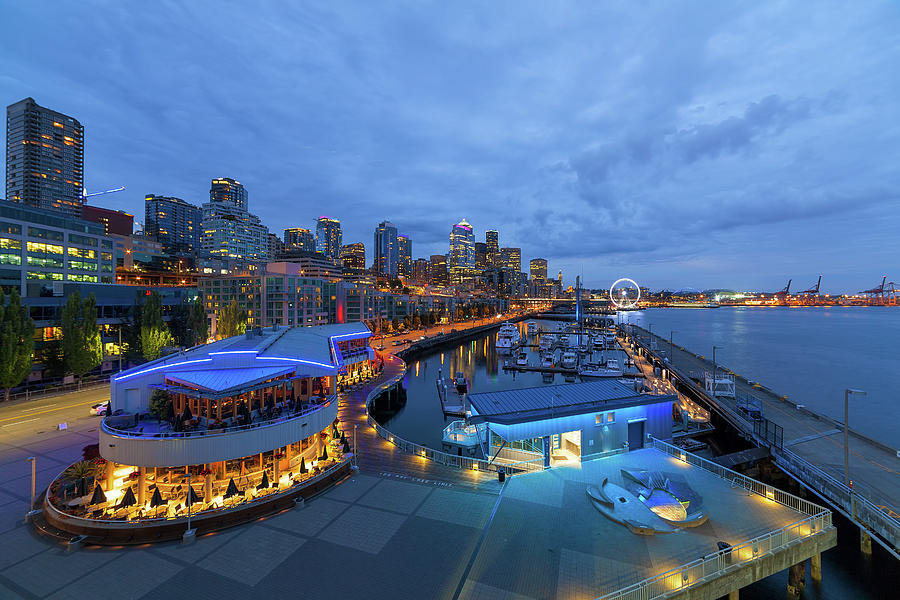 Seattle Photograph - Seattle Skyline from the Waterfront at Blue Hour by David Gn Seattle Photograph - Seattle Skyline from the Waterfront at Blue Hour by David Gn