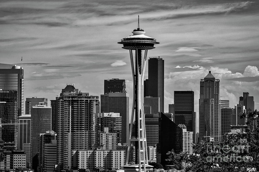 Seattle Skyline In Black and White Photograph by Kirt Tisdale