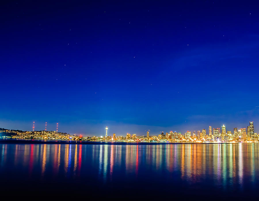 Seattle Skyline Night Reflections Photograph by Wayne Bressler | Fine ...