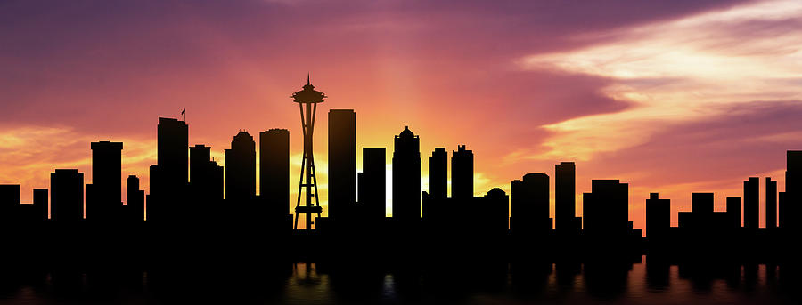Seattle Skyline Panorama Sunset Photograph by Aged Pixel