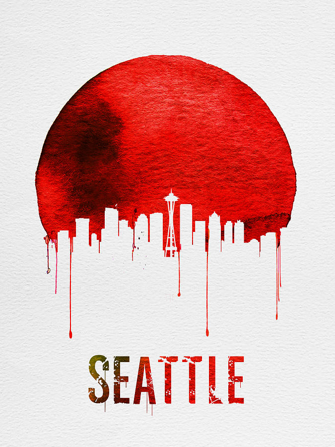 Seattle Painting - Seattle Skyline Red by Naxart Studio