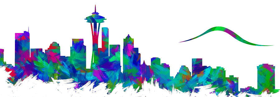 Seattle Skyline Silhouette Abstract I Digital Art