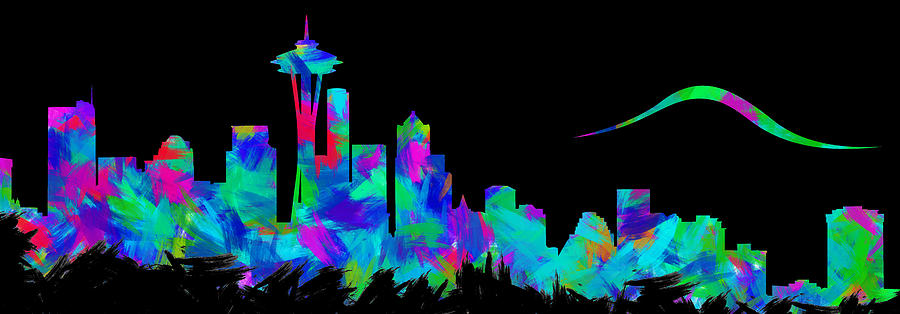 Seattle Skyline Silhouette Abstract II Digital Art
