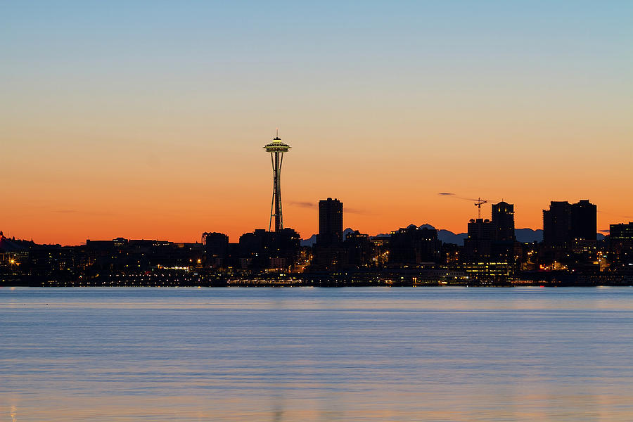 Seattle Skyline Silhouette at Sunrise Photograph by David Gn