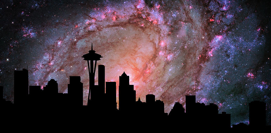 Seattle Digital Art - Seattle Skyline Silhouette Galaxy by Ricky Barnard