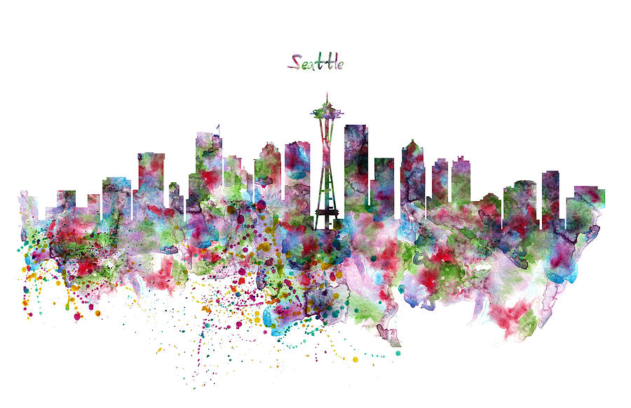 Seattle Skyline Silhouette Painting by Marian Voicu