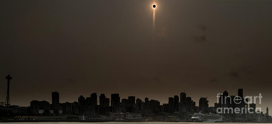 Seattle Skyline Simulated Total Solar Eclipse Photograph by David Oppenheimer