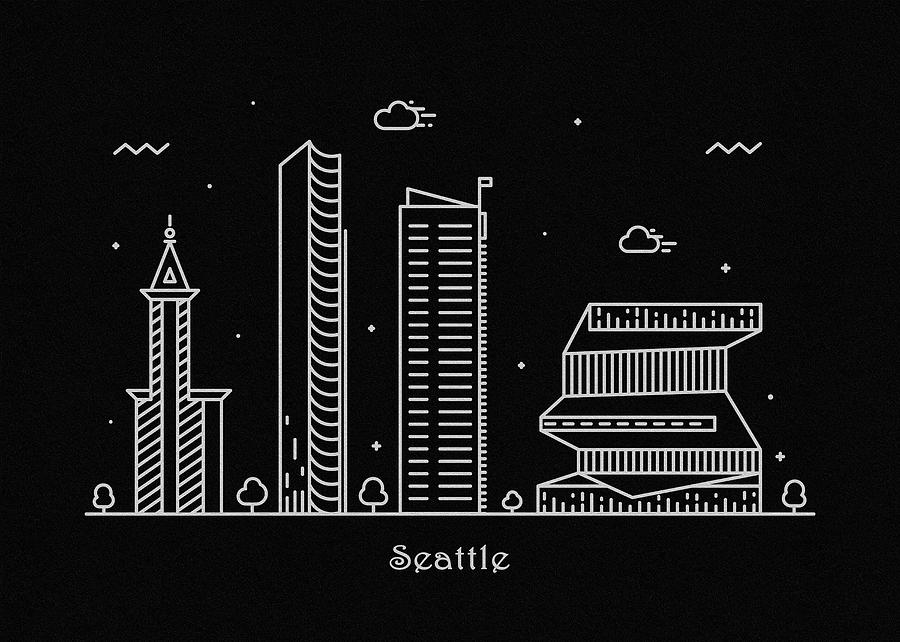 Seattle Skyline Travel Poster Drawing by Inspirowl Design