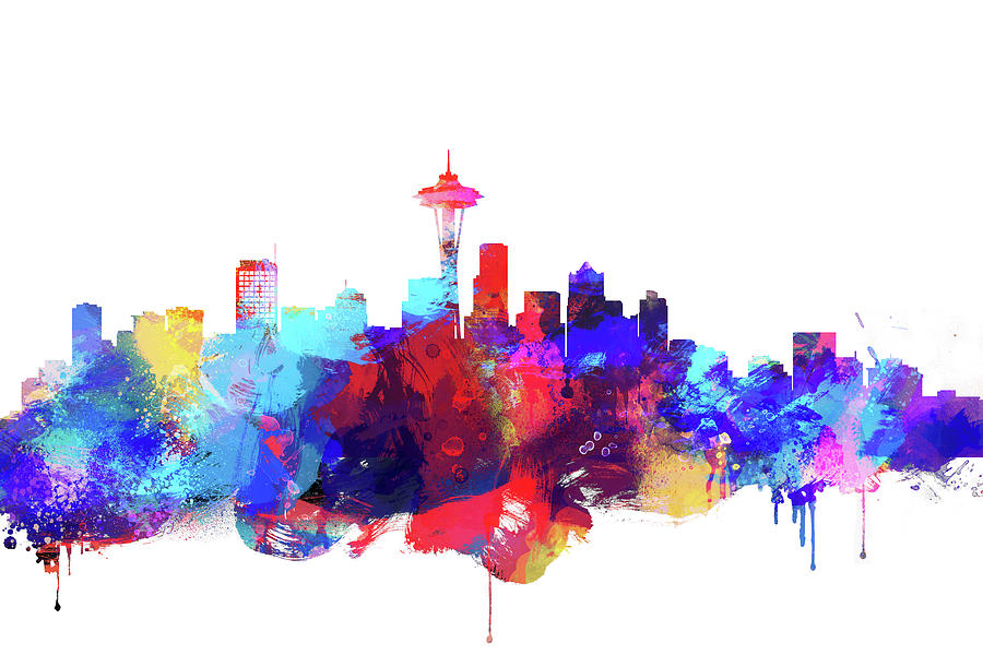 Seattle Skyline Watercolor Painting By Dim Dom