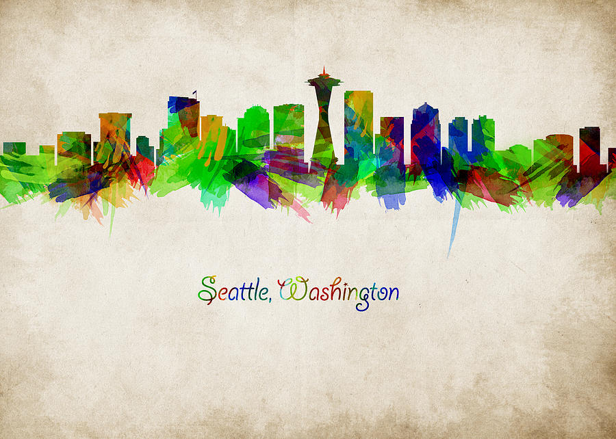 Seattle Digital Art - Seattle skyline watercolor by Mihaela Pater