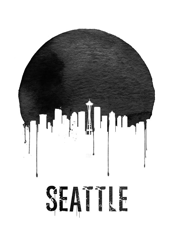 Seattle Painting - Seattle Skyline White by Naxart Studio