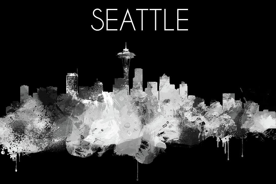 Seattle Skyline with text Painting by Dim Dom - Pixels