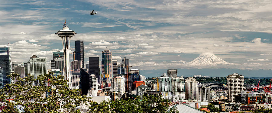 Seattle Space Needle with Mt. Rainier Photograph by Tony Locke