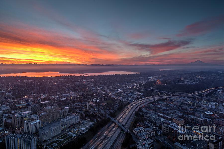 Seattle Sunrise from the Columbia Center Photograph by Mike Reid