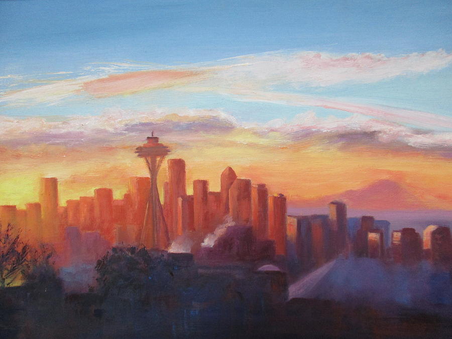 Seattle Sunrise Painting by Maureen Obey
