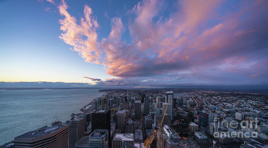 Seattle Sunset Cloudscape from Above Photograph by Mike Reid