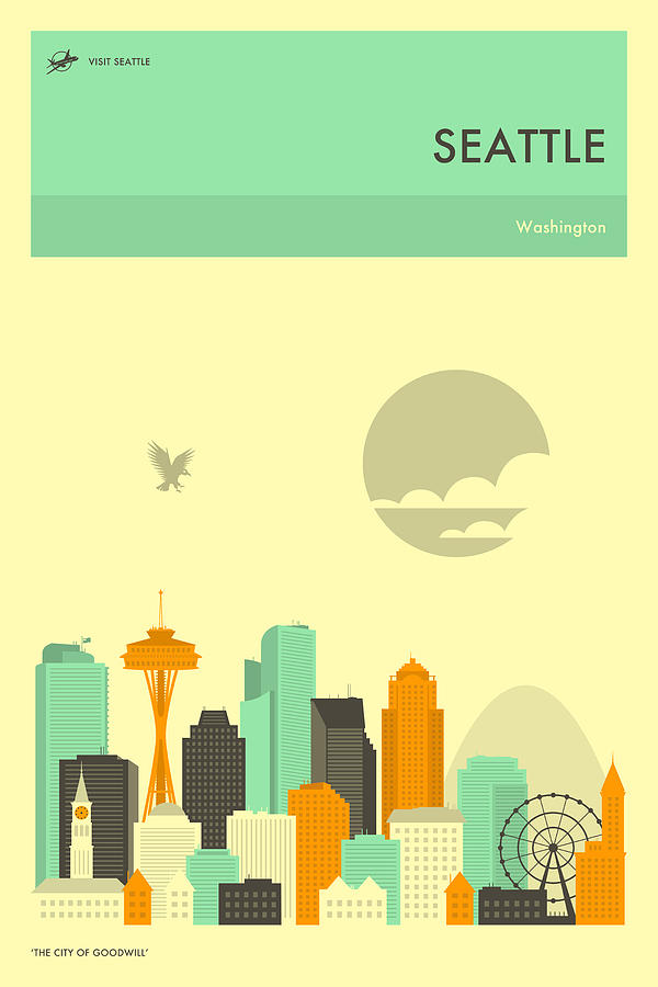 Seattle Digital Art - Seattle Travel Poster by Jazzberry Blue