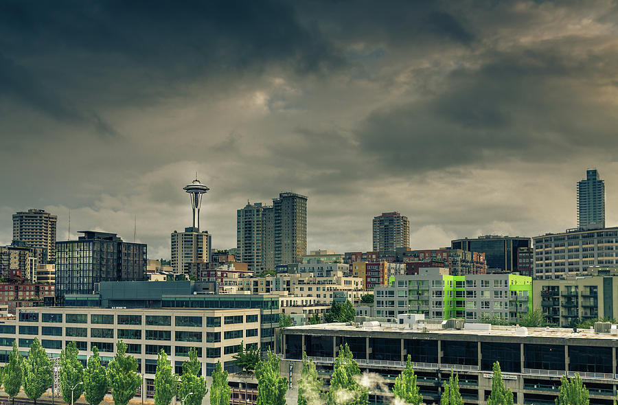 Seattle Under Stormy Clouds Photograph by Darryl Brooks