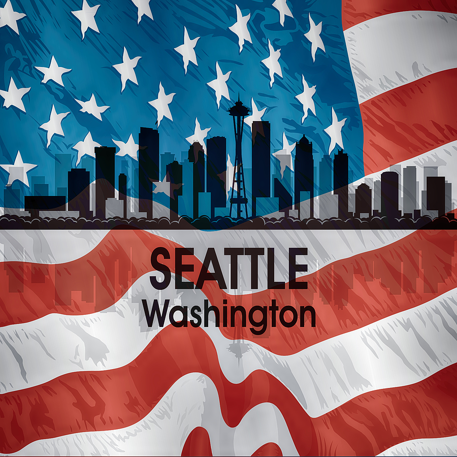Seattle Digital Art - Seattle WA American Flag Squared by Angelina Tamez