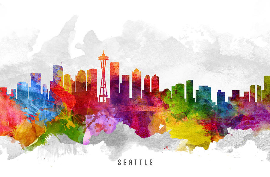 Seattle Painting - Seattle Washington Cityscape 13 by Aged Pixel