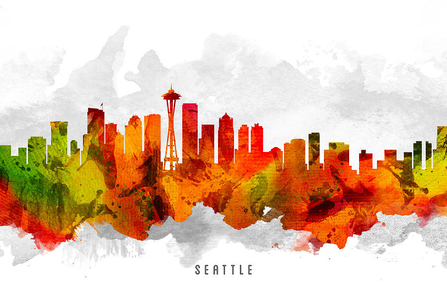 Seattle Painting - Seattle Washington Cityscape 15 by Aged Pixel