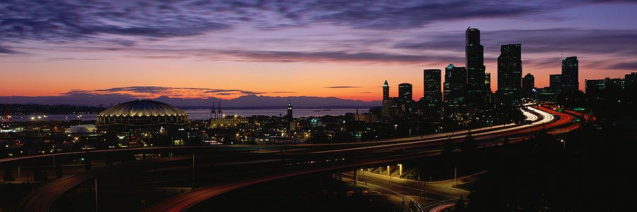 Architecture Photograph - Seattle, Washington Skyline At Sunset by Panoramic Images