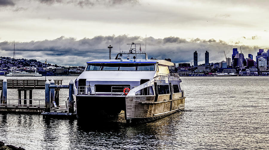 Seattle Washington Skyline With Harbor View And Ferry Photograph by Alex Grichenko