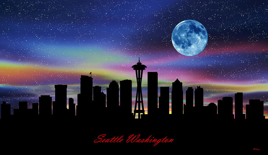 Seattle Washington Twilight Skyline Digital Art by Gregory Murray