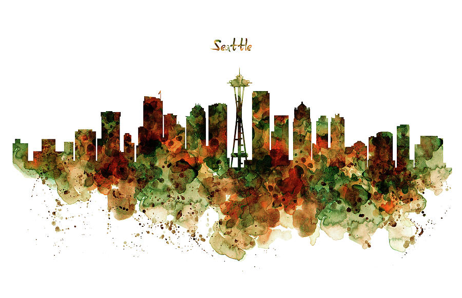 Seattle Painting - Seattle Watercolor Skyline Poster by Marian Voicu