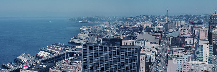 Seattle Photograph - Seattle Waterfront from Smith tower to the Space Needle 1966 by Monterey County Historical Society