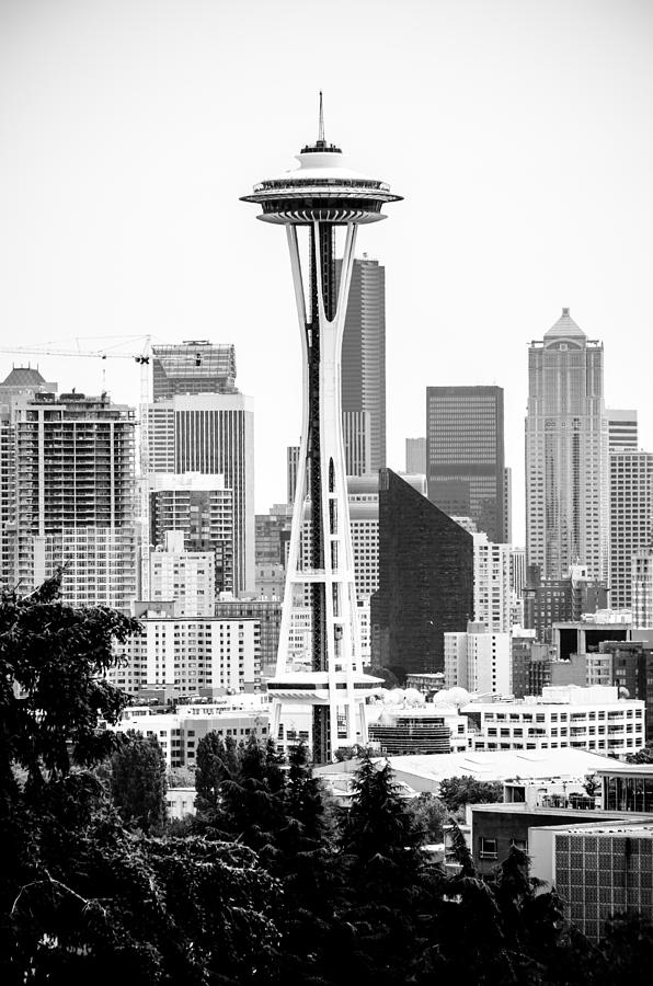 Seattles Space Needle in Black and White Photograph by Anthony Doudt