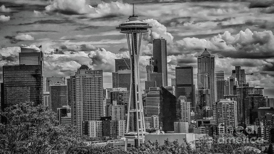 Seattles Urban Landscape - Black and White Photograph by John Greco