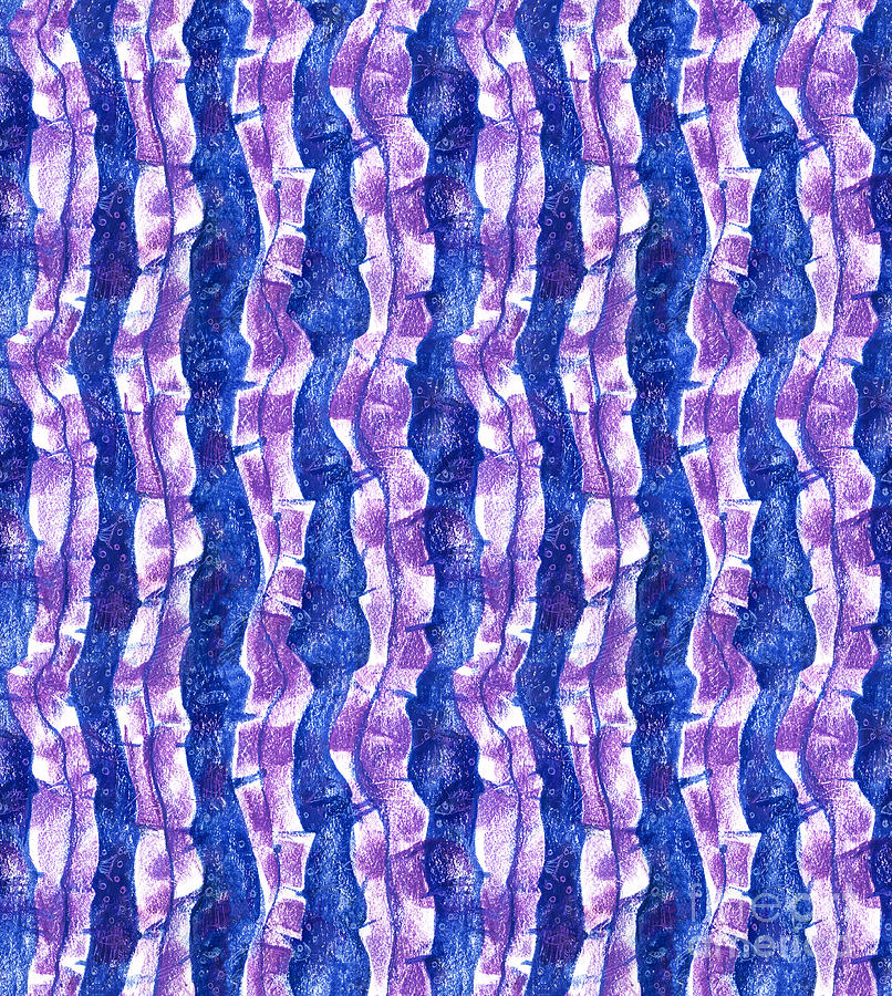 Seaweed Stripe Pattern, Blue  White Purple Mixed Media by Julia Khoroshikh